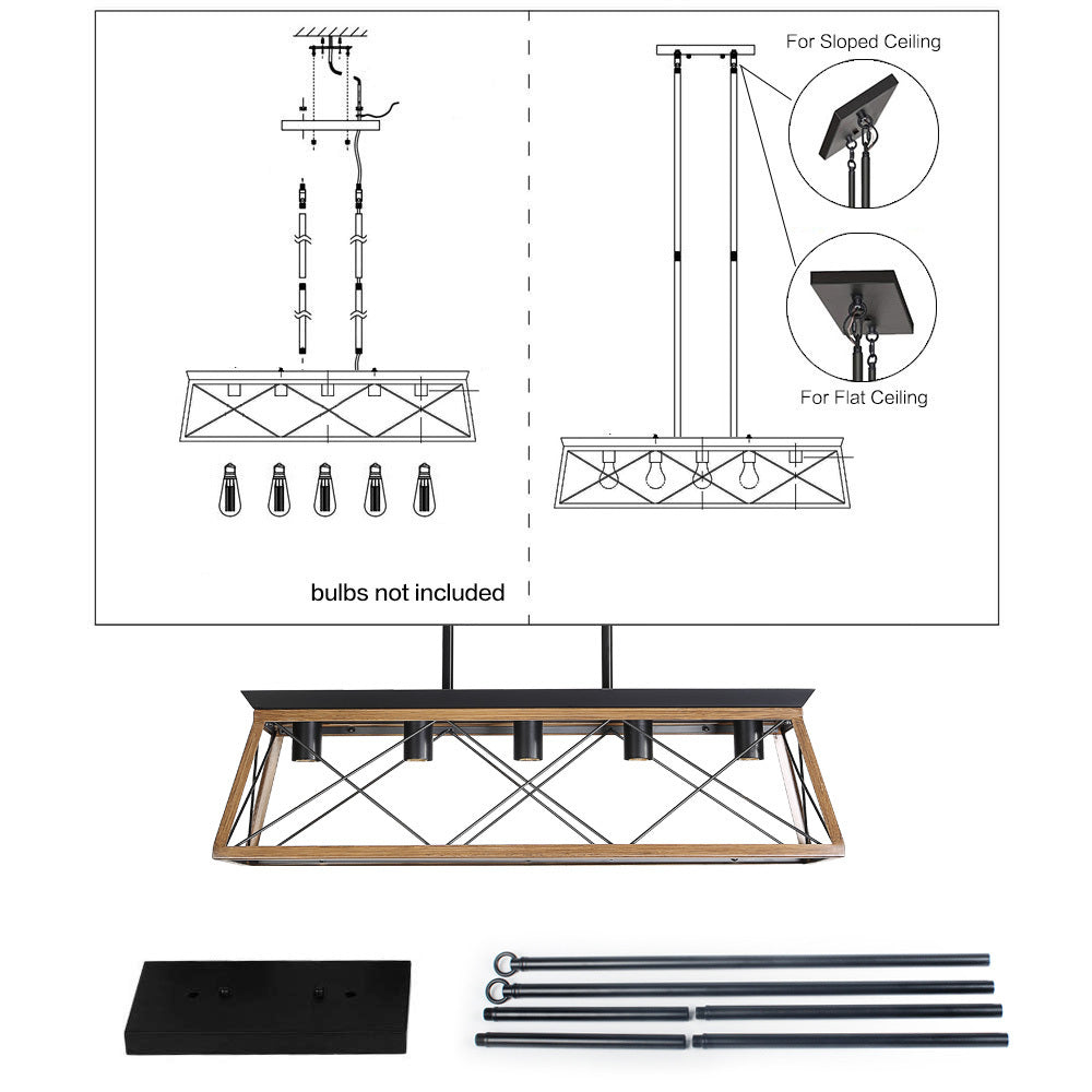 Farmhouse Chandeliers With 5 Bulbs For Dining Room walnut-ceiling lights-traditional-metal