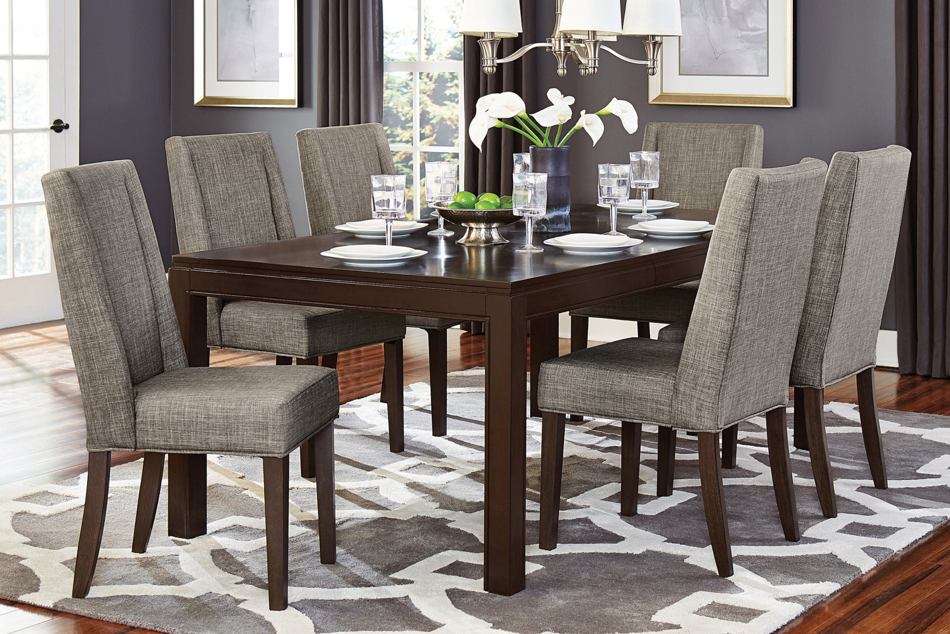 Contemporary Dark Brown 7pc Dining set Table with wood-wood-dark brown-seats 6-wood-dining