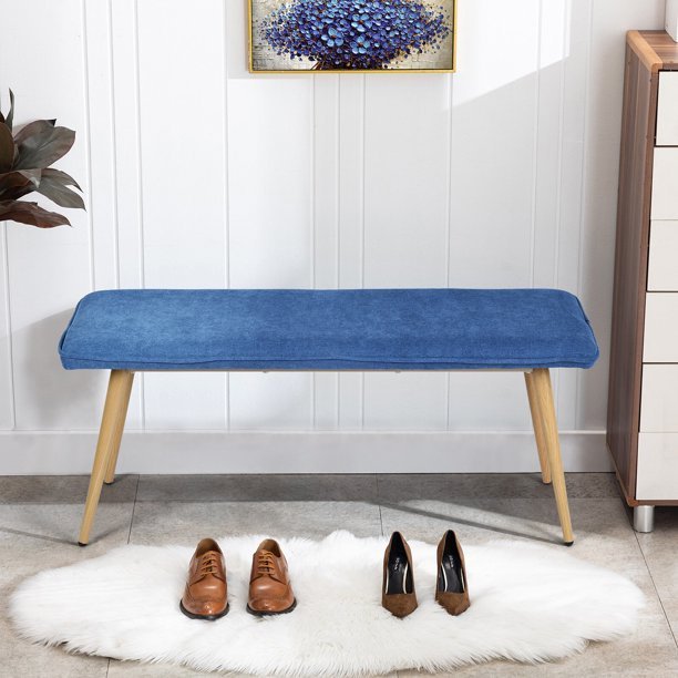 45.3" Dining Room Bench with Metal Legs DARK BLUE dark blue-upholstered-metal & wood