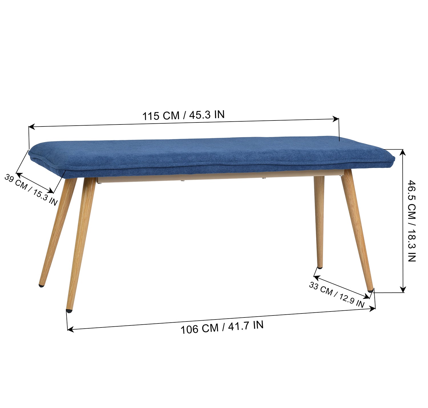 45.3" Dining Room Bench with Metal Legs DARK BLUE dark blue-upholstered-metal & wood