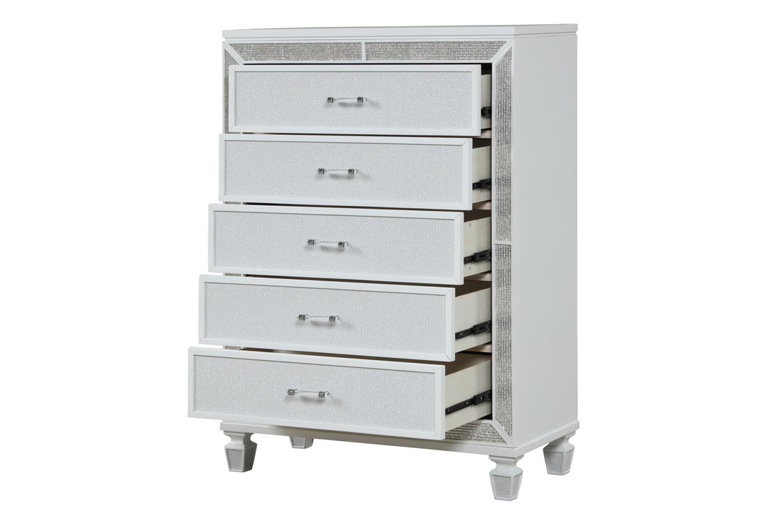 Crystal Chest Made with Wood and Finished in White white-drawer-5 drawers & above-ball bearing