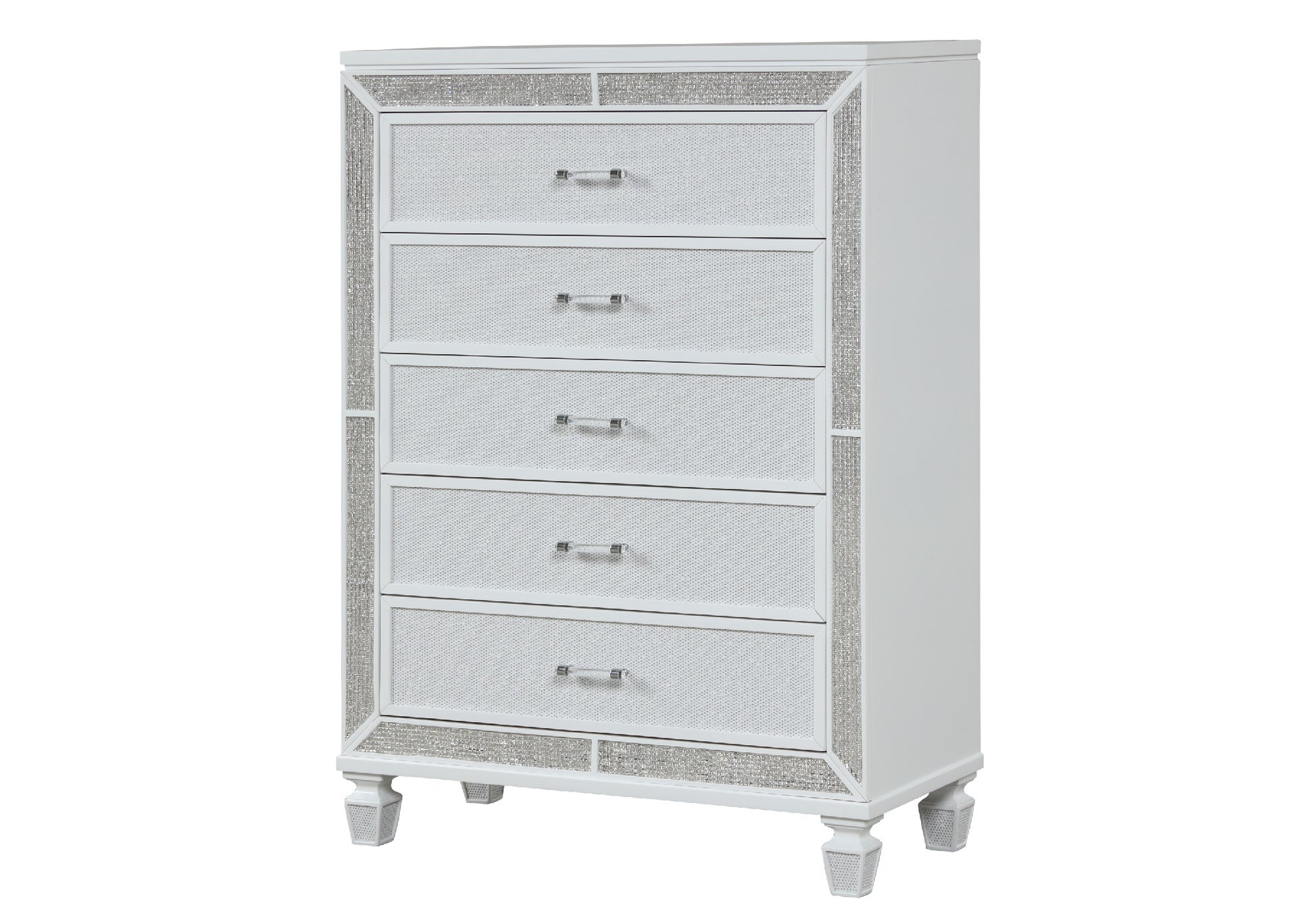 Crystal Chest Made with Wood and Finished in White white-drawer-5 drawers & above-ball bearing