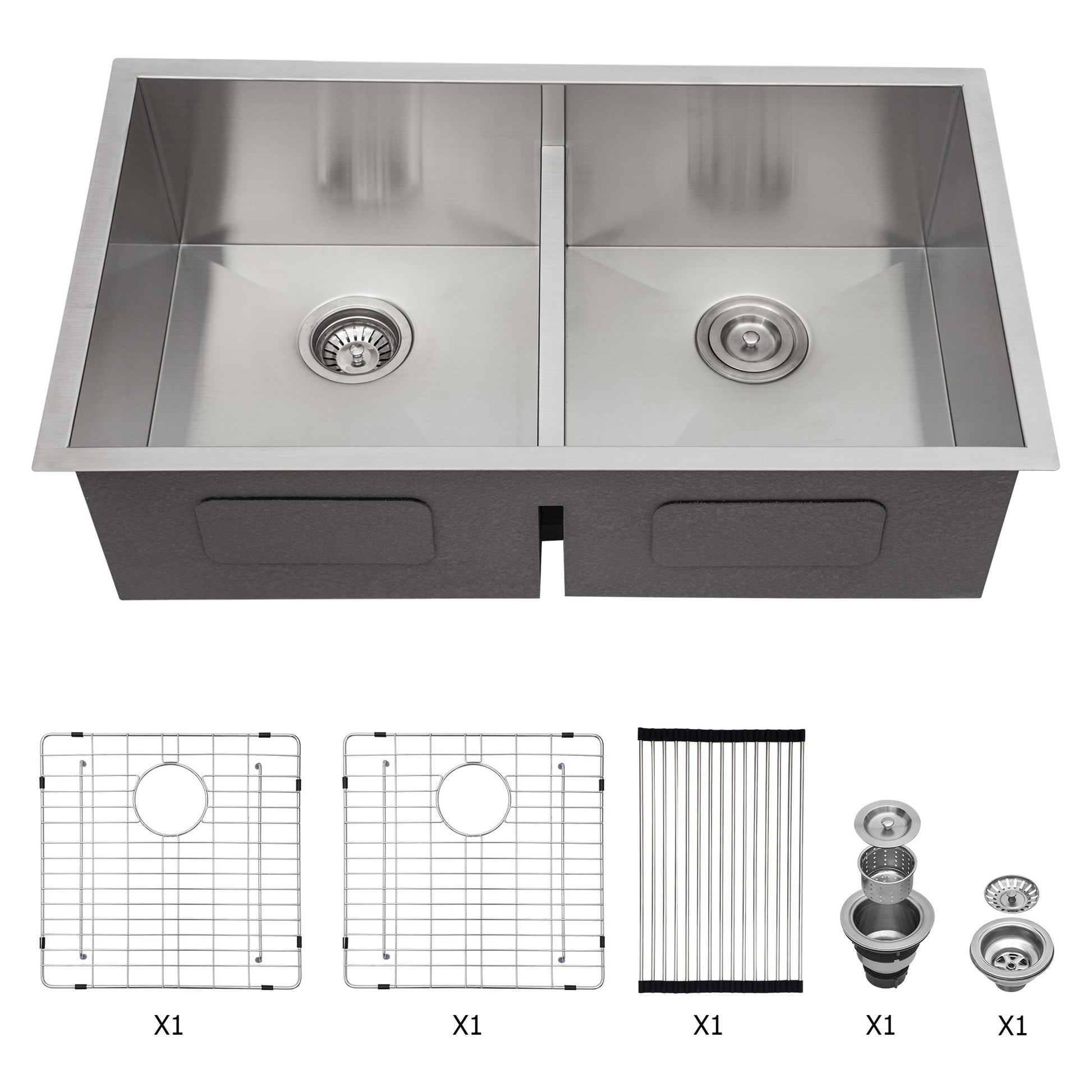 Double Bowl 50 50 Undermount Sink 33"x19" Double Bowl brushed nickel-stainless steel