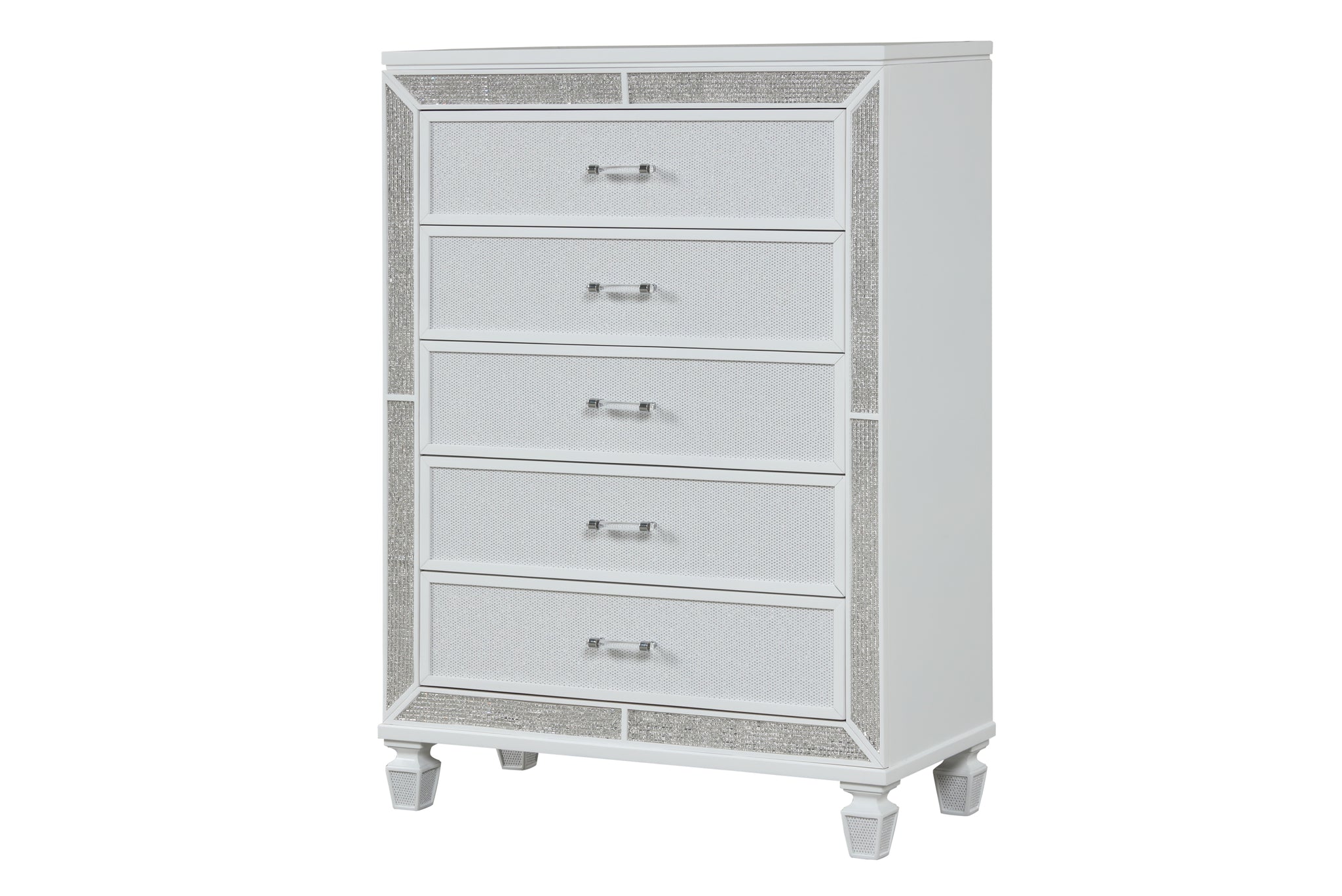 Crystal Chest Made with Wood and Finished in White white-drawer-5 drawers & above-ball bearing