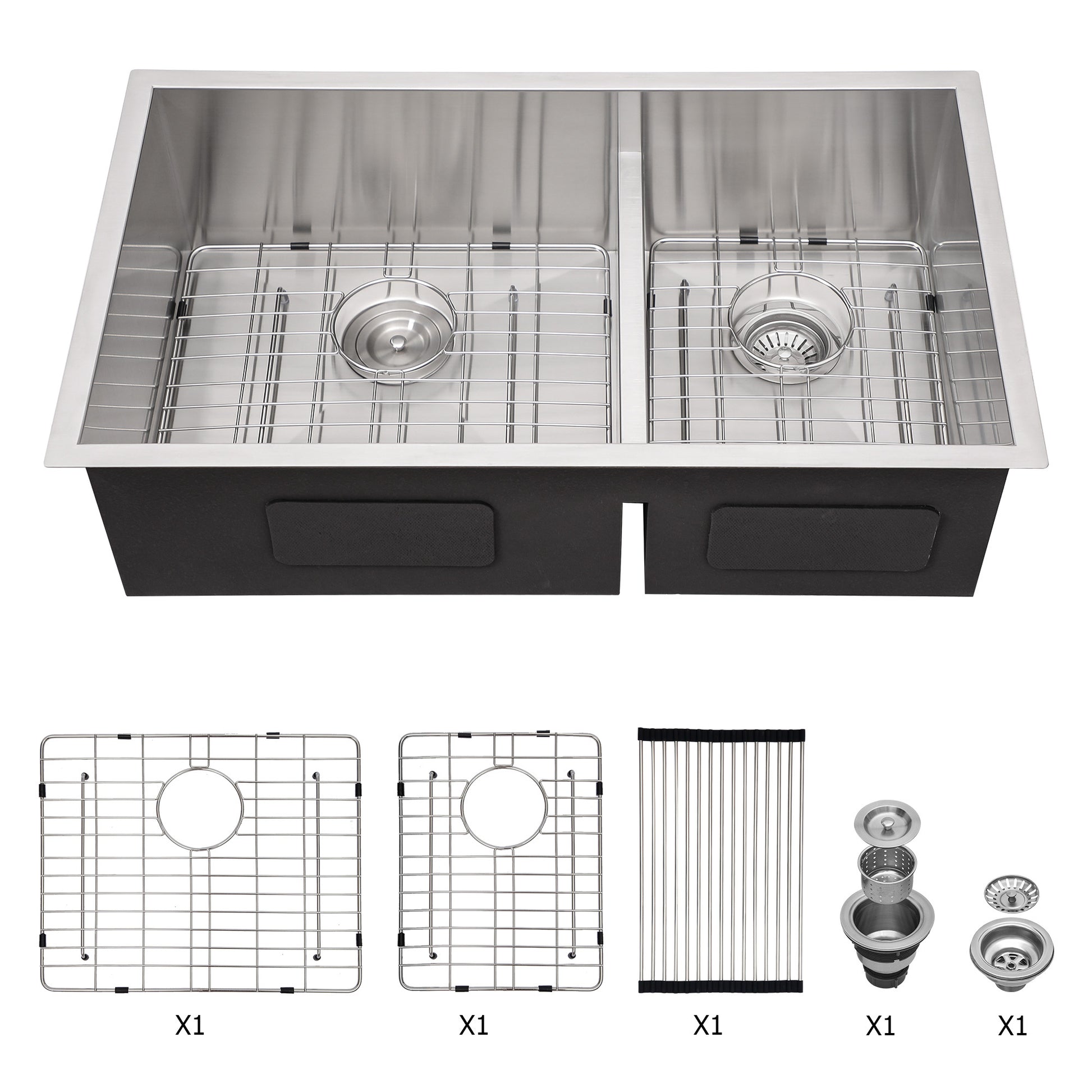 Double Bowl 60 40 Undermount Sink 28"x19" Double Bowl brushed nickel-stainless steel