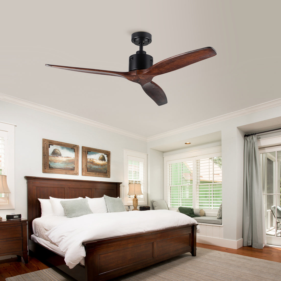 52 Antique Brown Ceiling Fan Without Light With