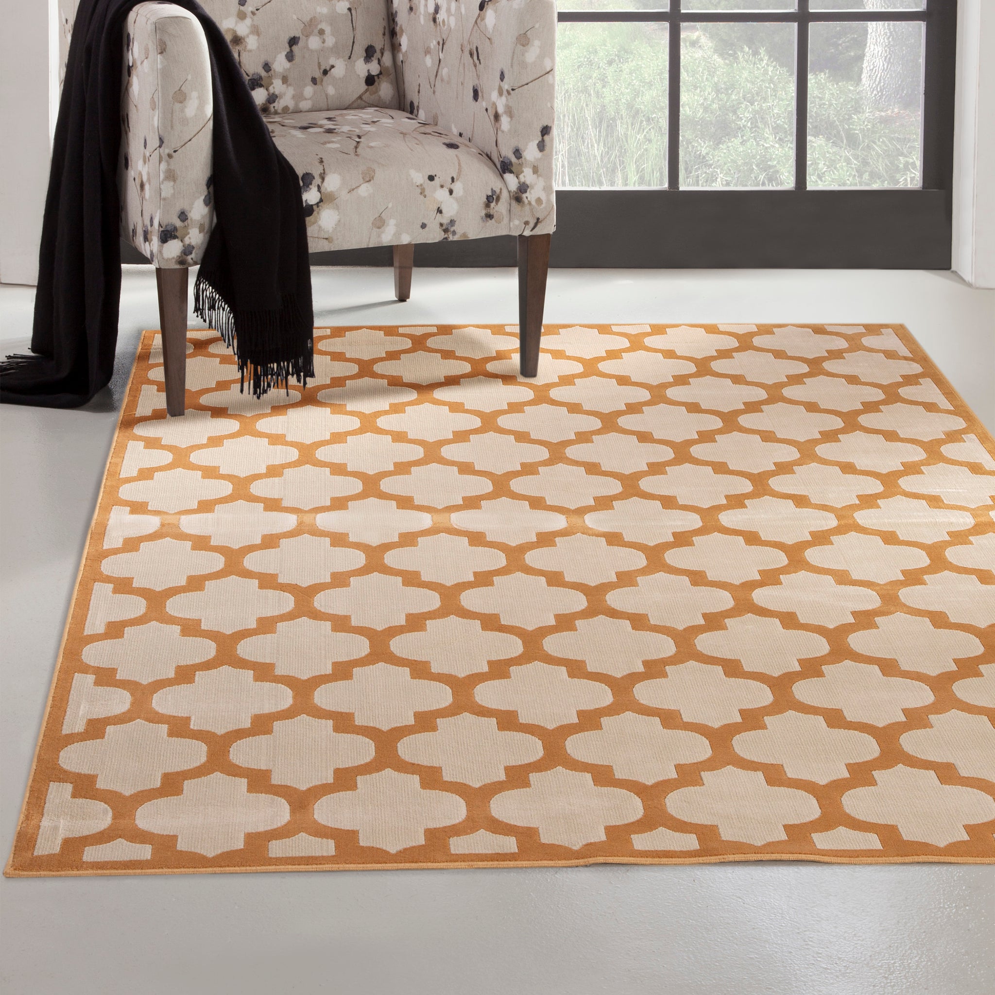 Trellis Tangerine Ivory Area Rug 8x10