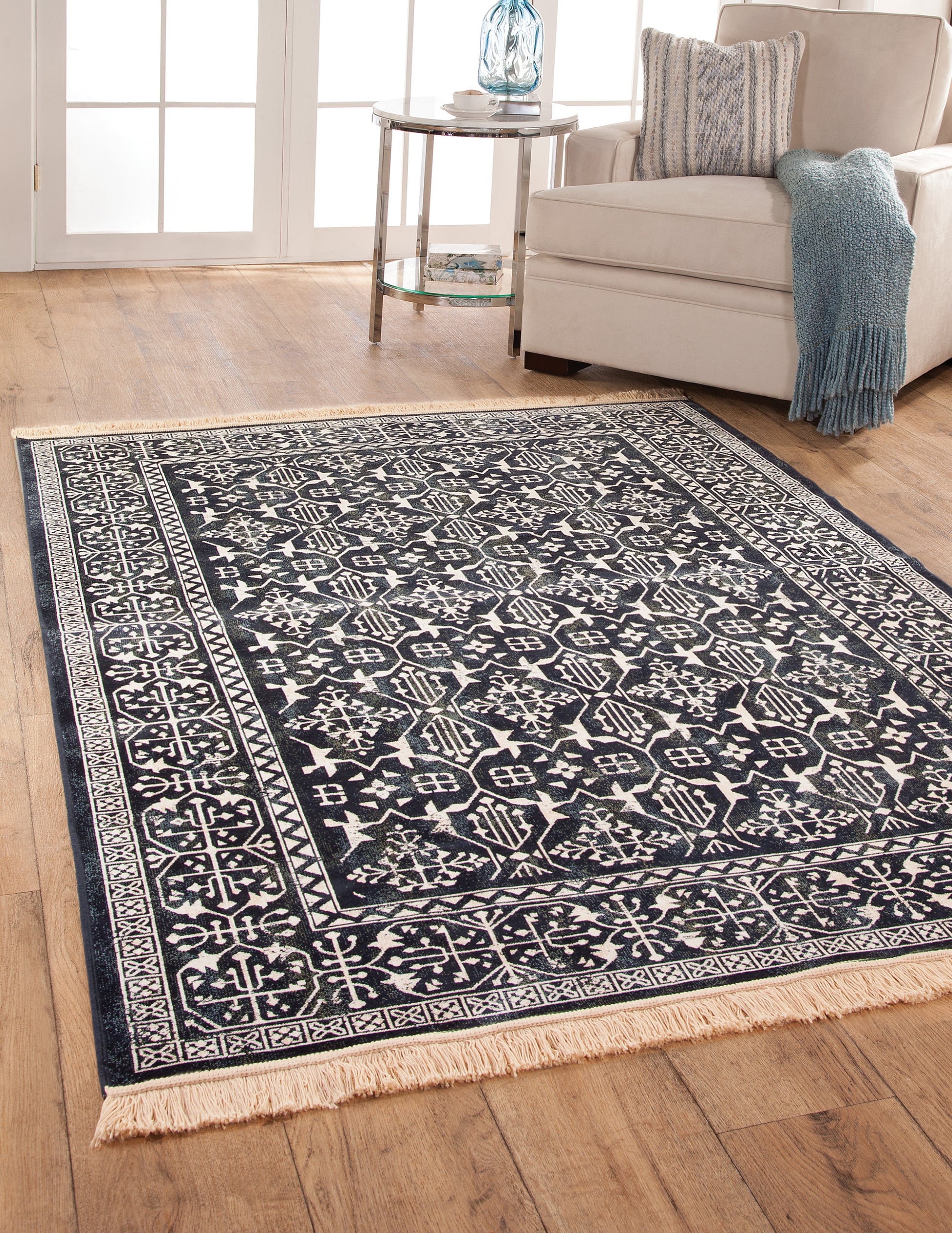 Rothbury Navy White Area Rug 8x10