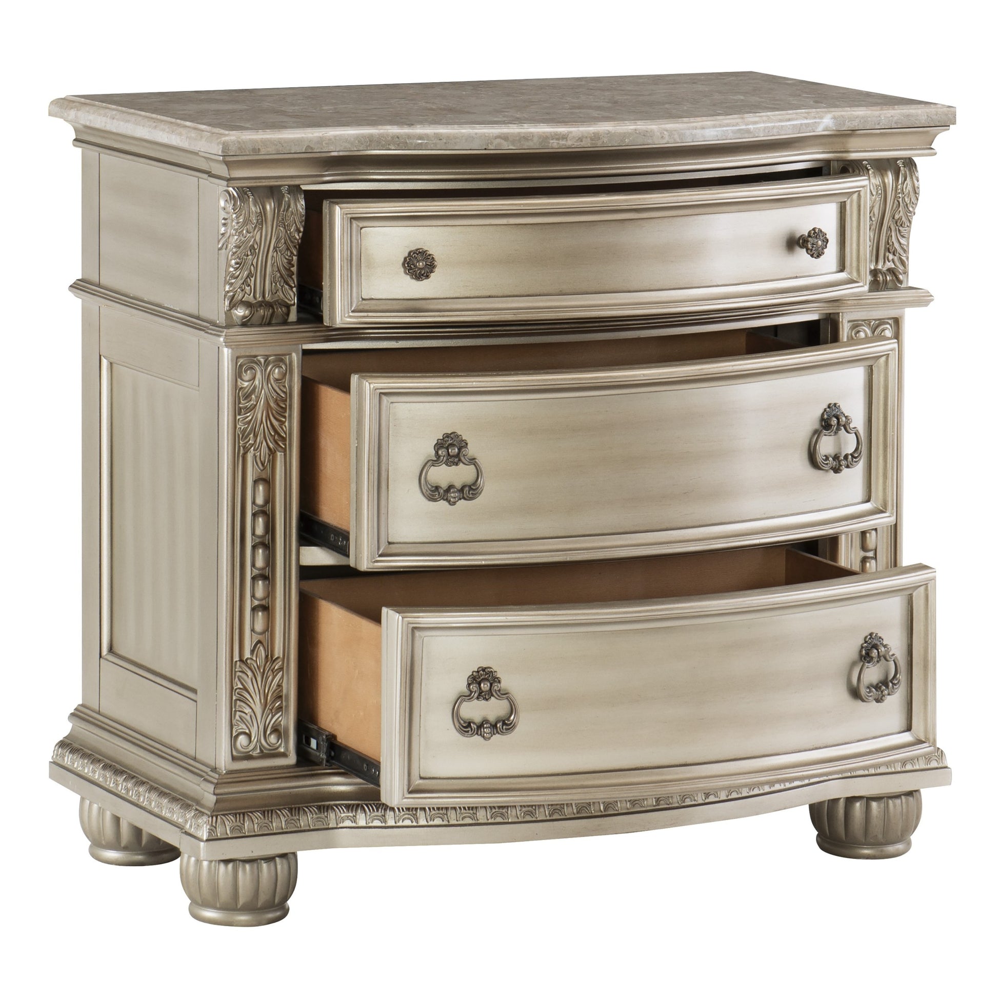 Silver Finish European Design 1pc Nightstand w