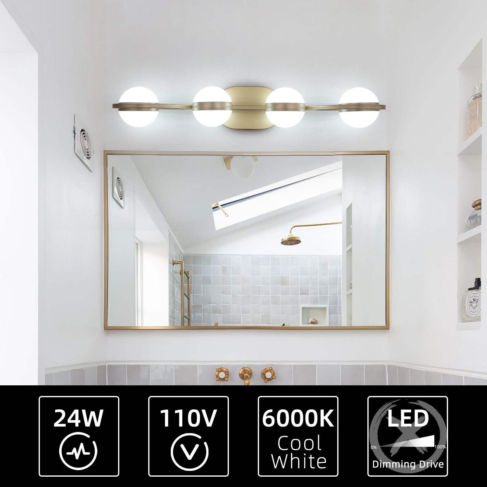 Vanity Lights With 4 LED Bulbs For Bathroom Lighting brushed gold-acrylic