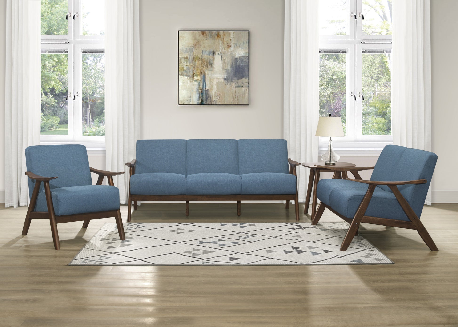 Modern Home Furniture Blue Fabric Upholstered 1pc blue-primary living space-retro-solid wood