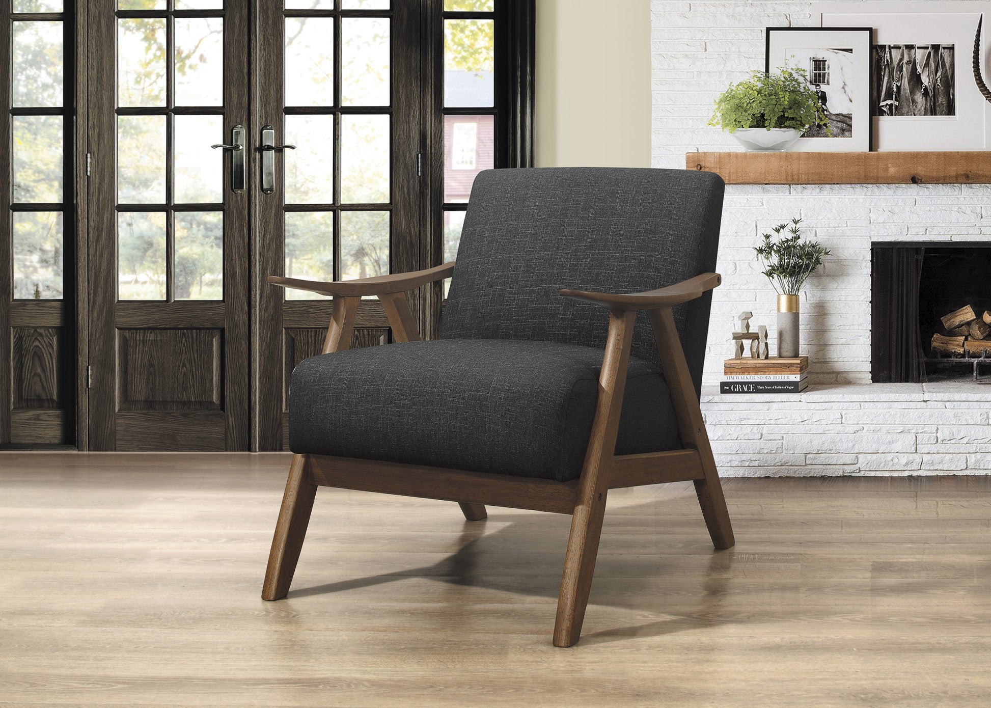 Modern Home Furniture Dark Gray Fabric Upholstered 1pc dark gray-primary living space-retro-solid wood