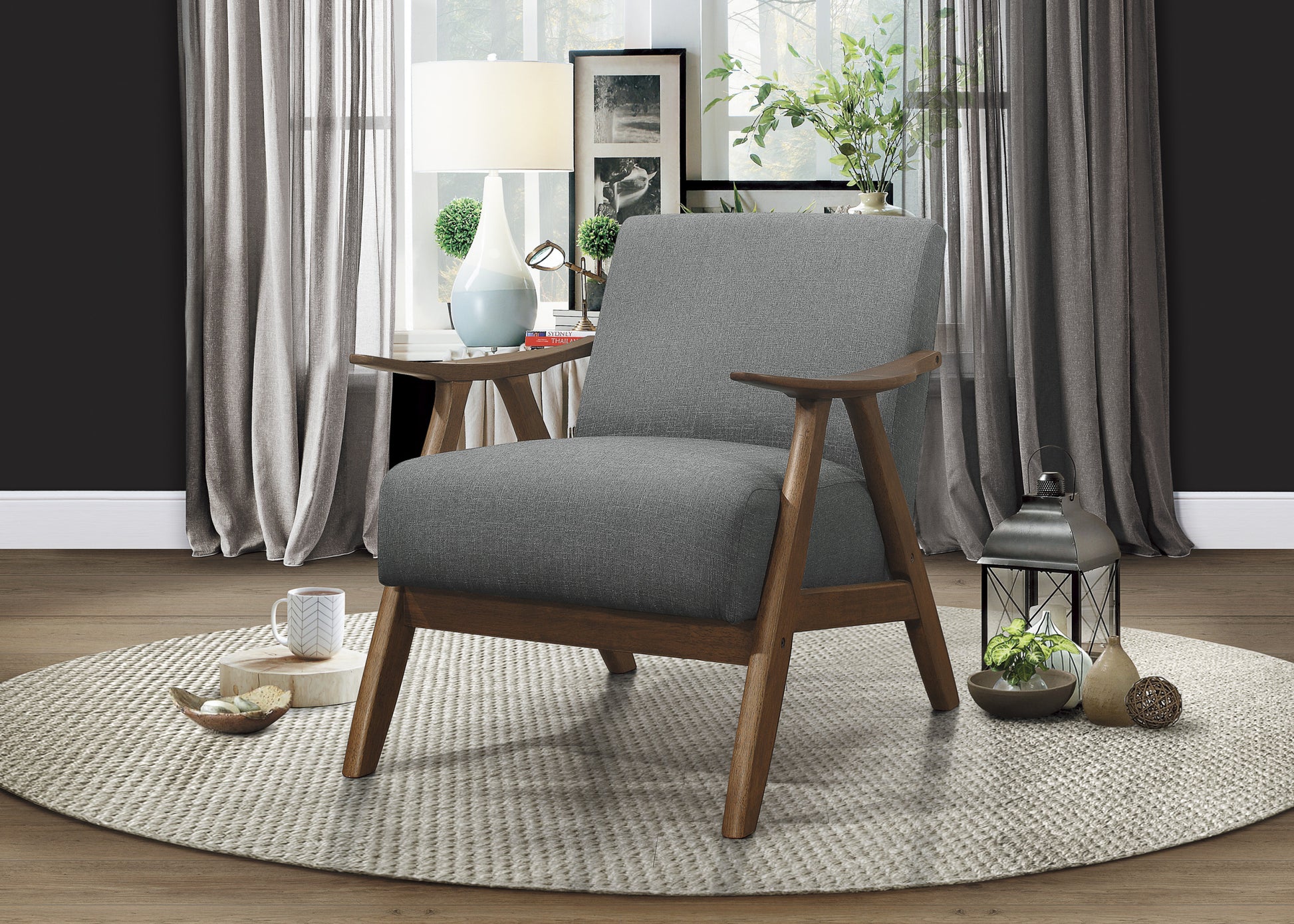 Modern Home Furniture Gray Fabric Upholstered 1pc gray-primary living space-retro-solid wood