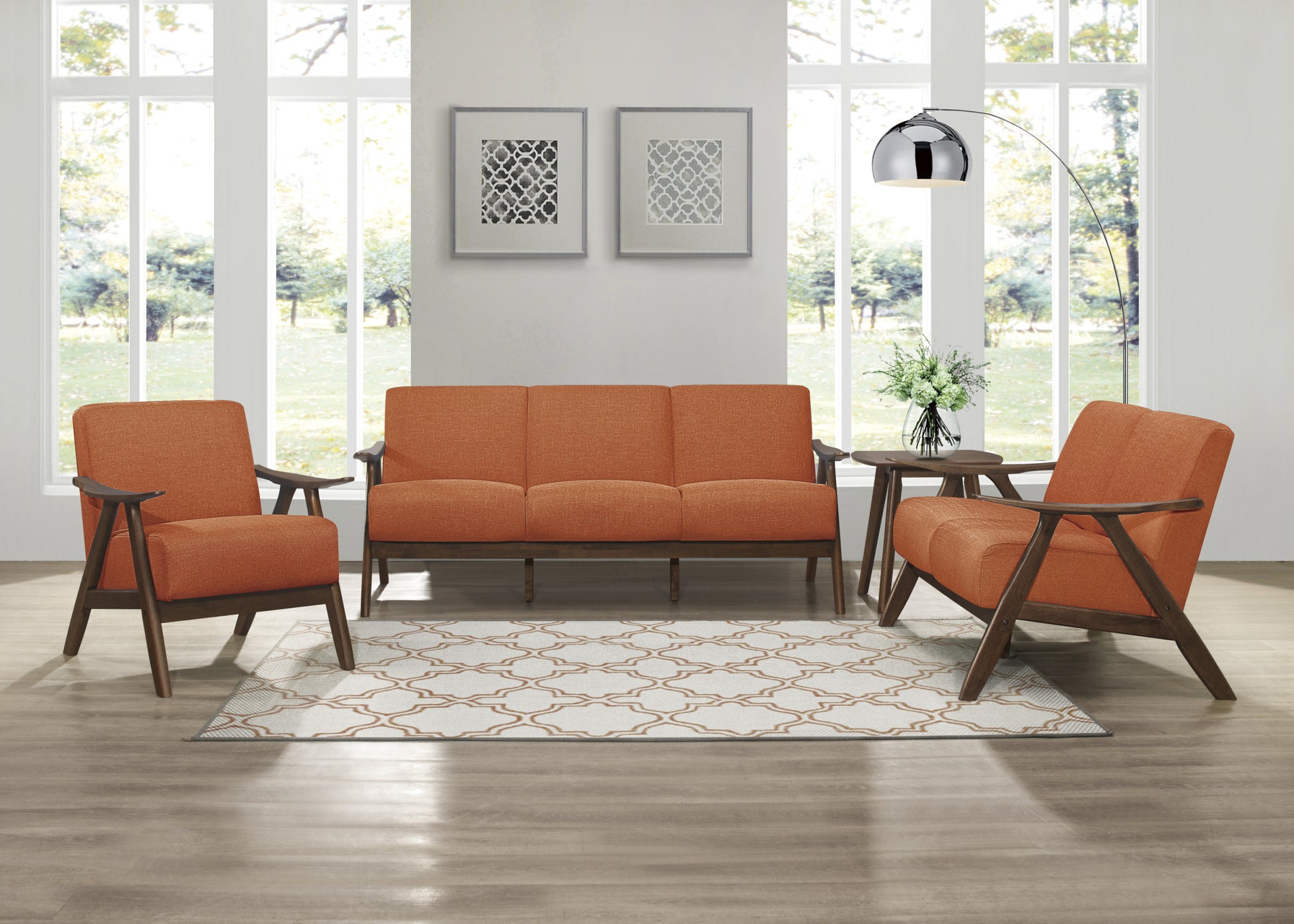 Modern Home Furniture Orange Color Fabric Upholstered orange-primary living space-retro-solid wood