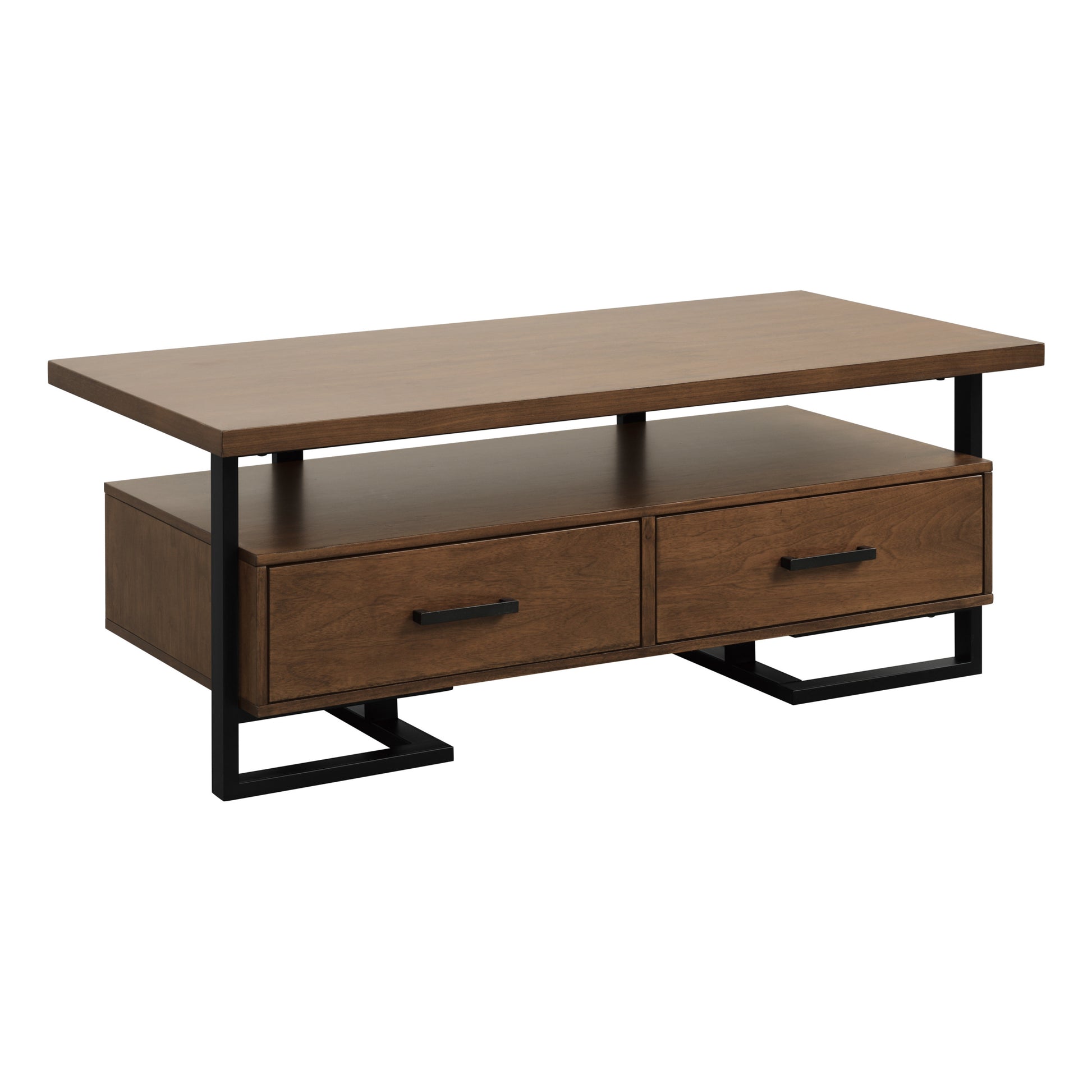 Contemporary Design Unique Frame 1pc Coffee Table with walnut+black-primary living