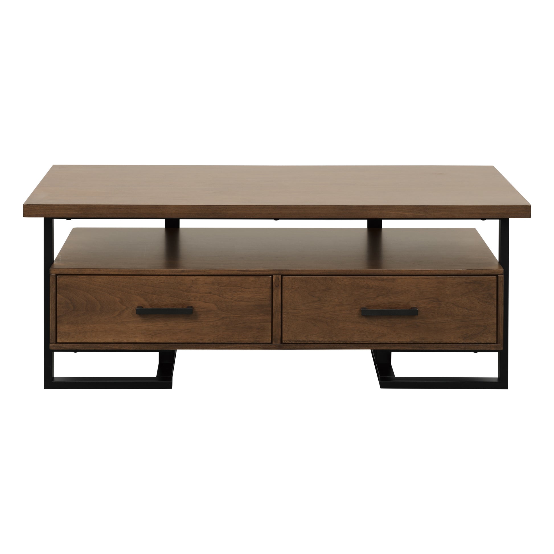 Contemporary Design Unique Frame 1pc Coffee Table with walnut+black-primary living