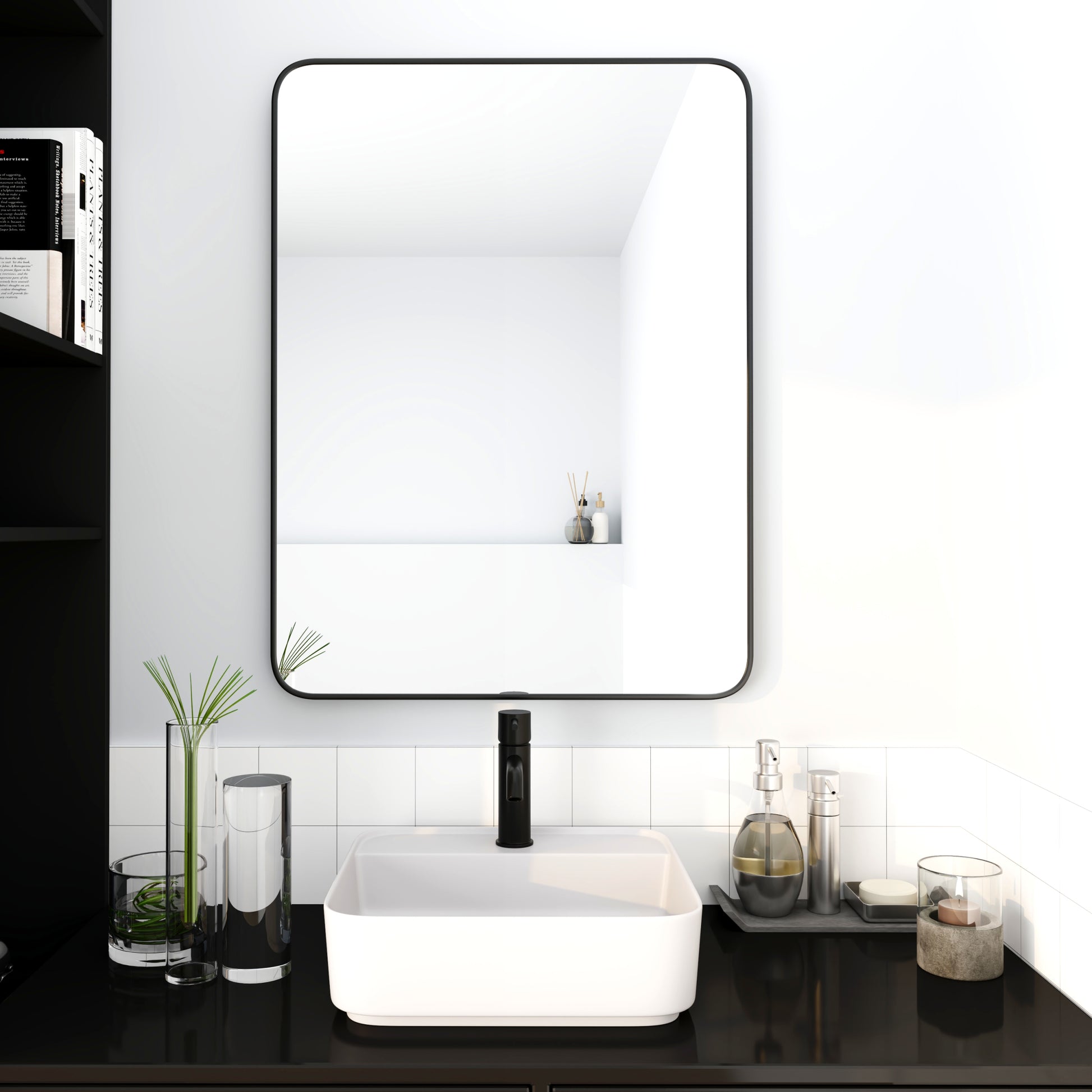 24 x 32 Inch Bathroom Mirror Black Aluminum Frame black-glass