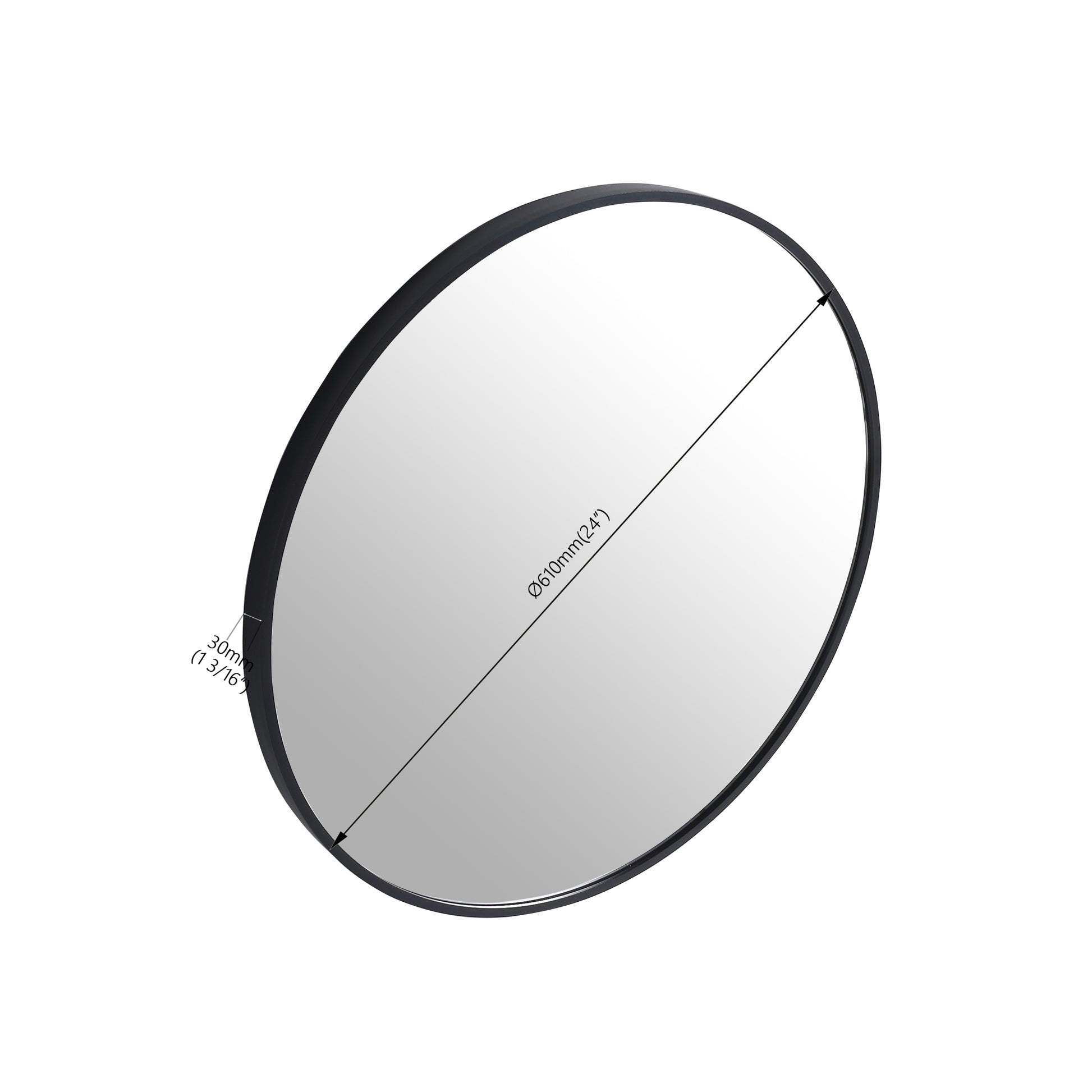 24" Large Round Black Circular Mirror black-glass