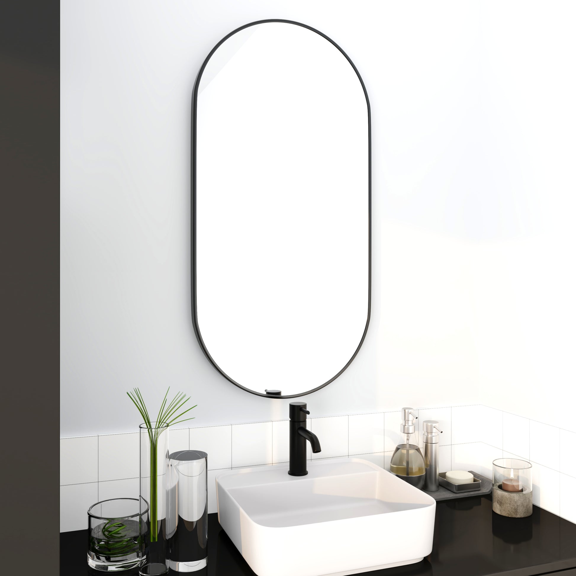 18 x 35 Inch Bathroom Mirror Black Aluminum Frame black-modern-glass