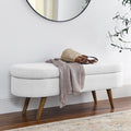 Ottoman Oval Storage Bench,Rubber Wood Legs,White white-linen