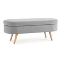 Ottoman Oval Storage Bench, Rubber Wood Legs, Grey grey-linen