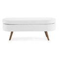 Ottoman Oval Storage Bench,Rubber Wood Legs,White white-linen