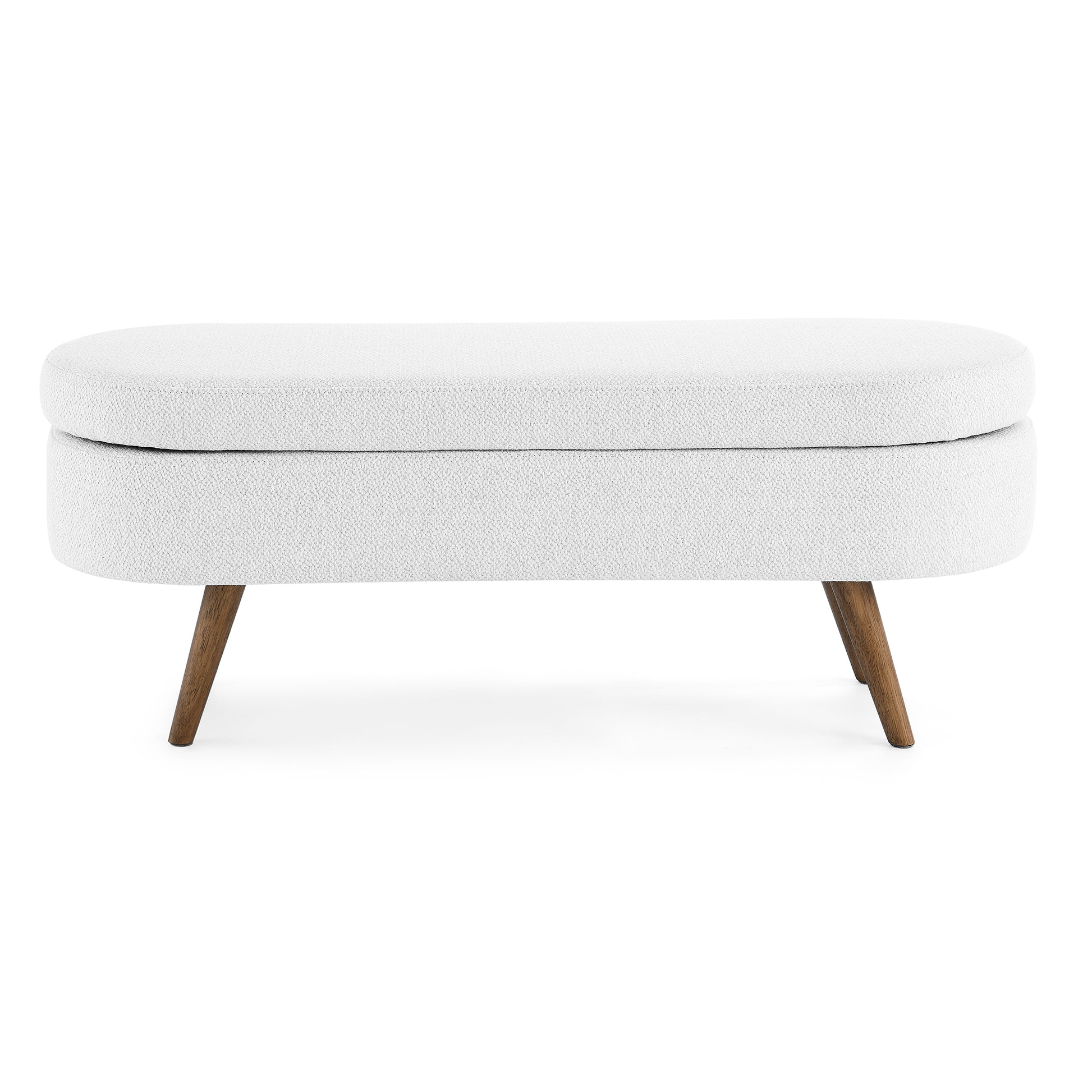 Ottoman Oval Storage Bench,Rubber Wood Legs,White white-linen