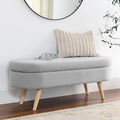 Ottoman Oval Storage Bench, Rubber Wood Legs, Grey grey-linen