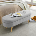 Ottoman Oval Storage Bench, Rubber Wood Legs, Grey grey-linen