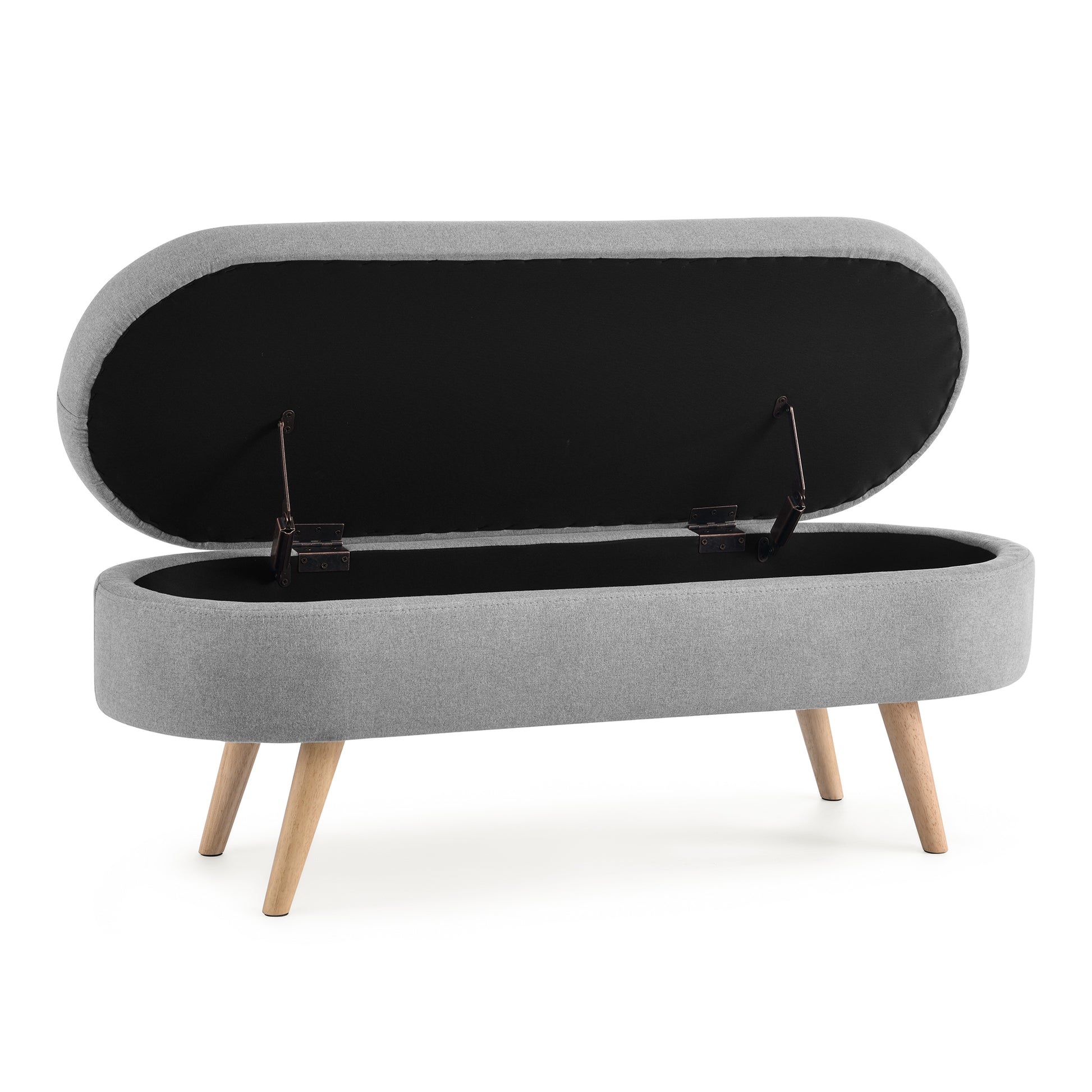 Ottoman Oval Storage Bench, Rubber Wood Legs, Grey grey-linen