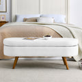 Ottoman Oval Storage Bench,Rubber Wood Legs,White white-linen