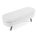 Ottoman Oval Storage Bench,Rubber Wood Legs,White white-linen