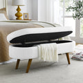 Ottoman Oval Storage Bench,Rubber Wood Legs,White white-linen