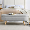 Ottoman Oval Storage Bench, Rubber Wood Legs, Grey grey-linen