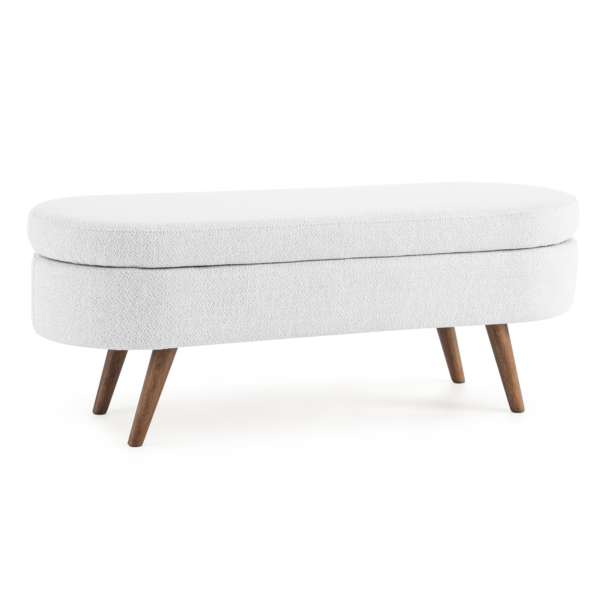 Ottoman Oval Storage Bench,Rubber Wood Legs,White white-linen