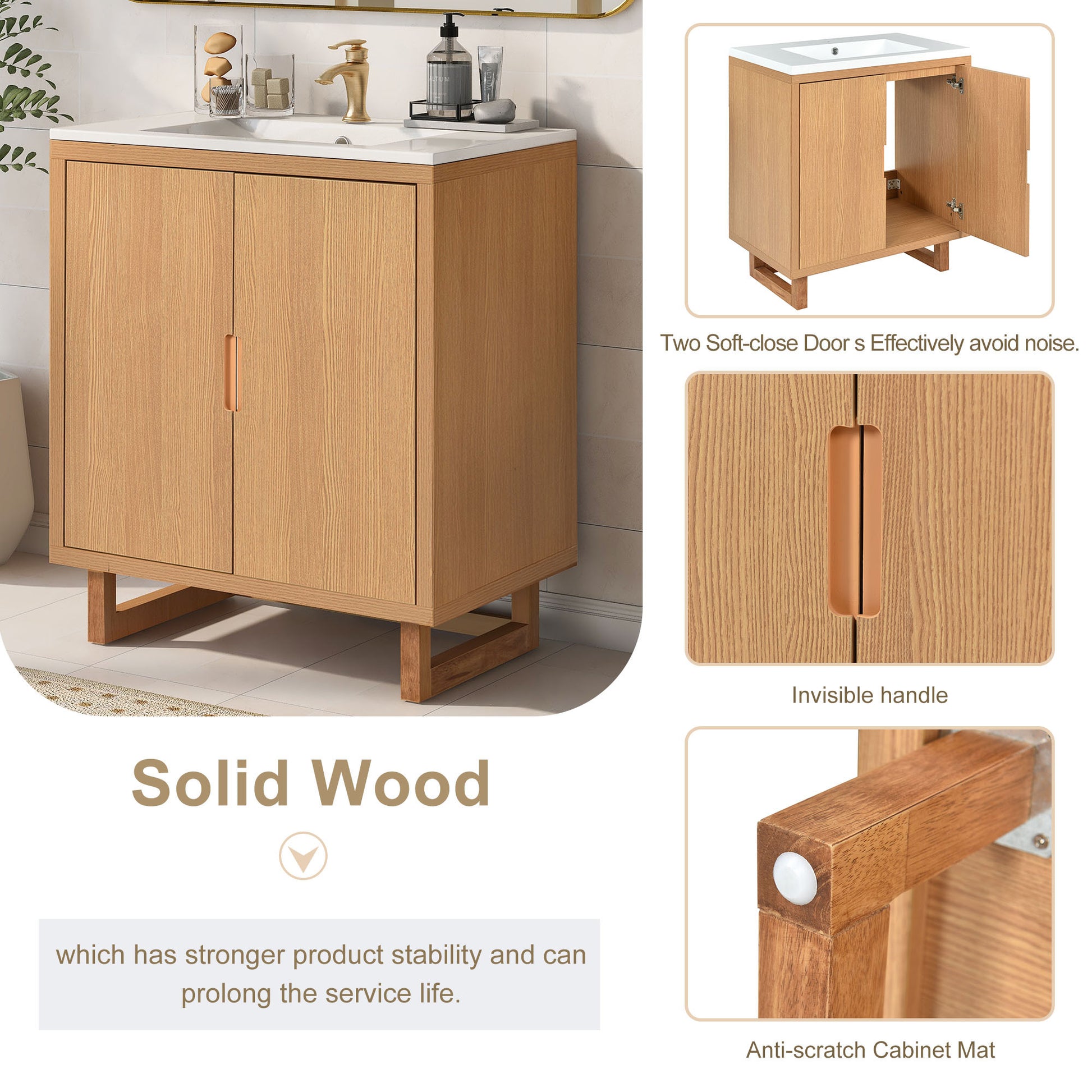 30" Bathroom vanity Set with Sink, Combo Cabinet burly wood-bathroom-solid wood+mdf