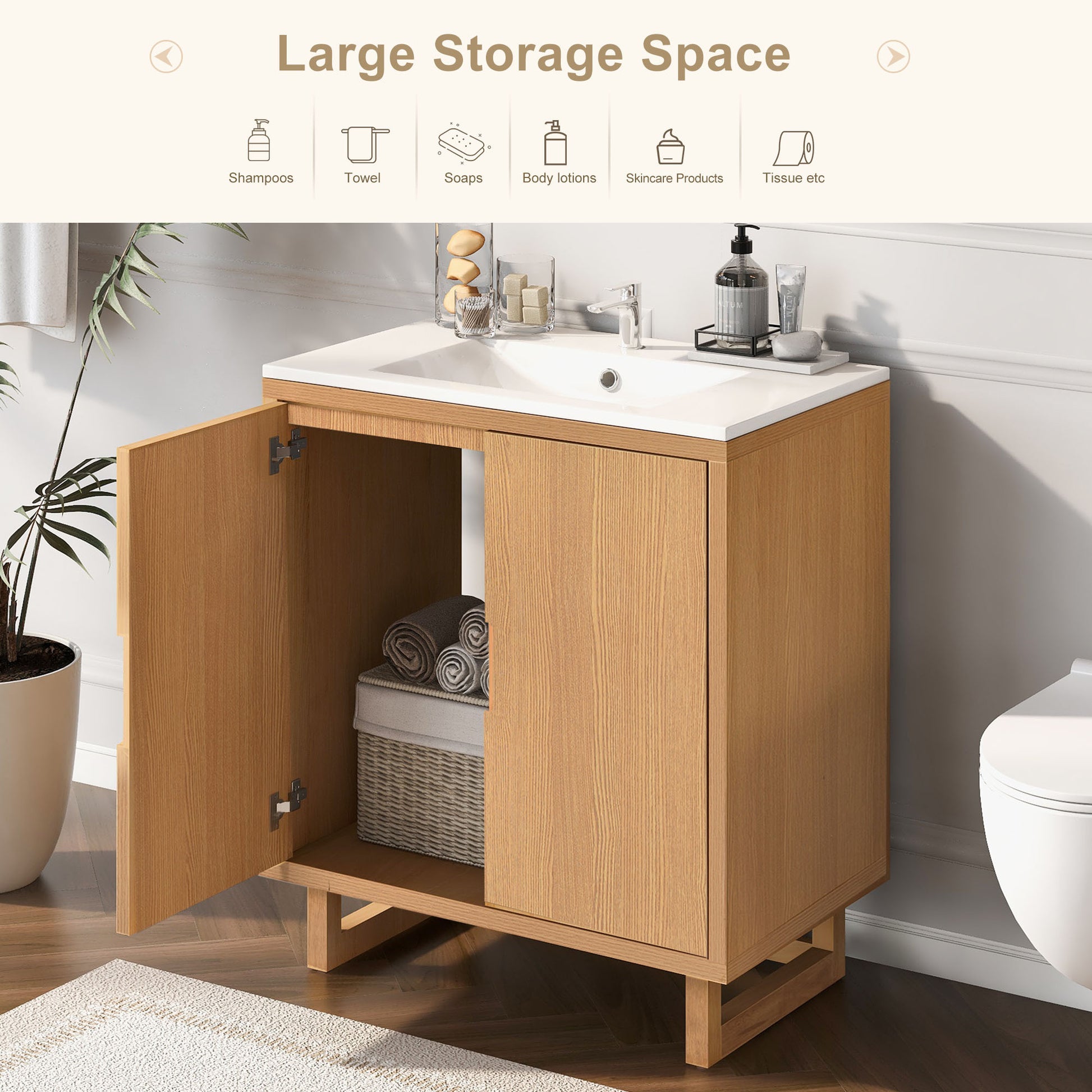 30" Bathroom vanity Set with Sink, Combo Cabinet burly wood-bathroom-solid wood+mdf