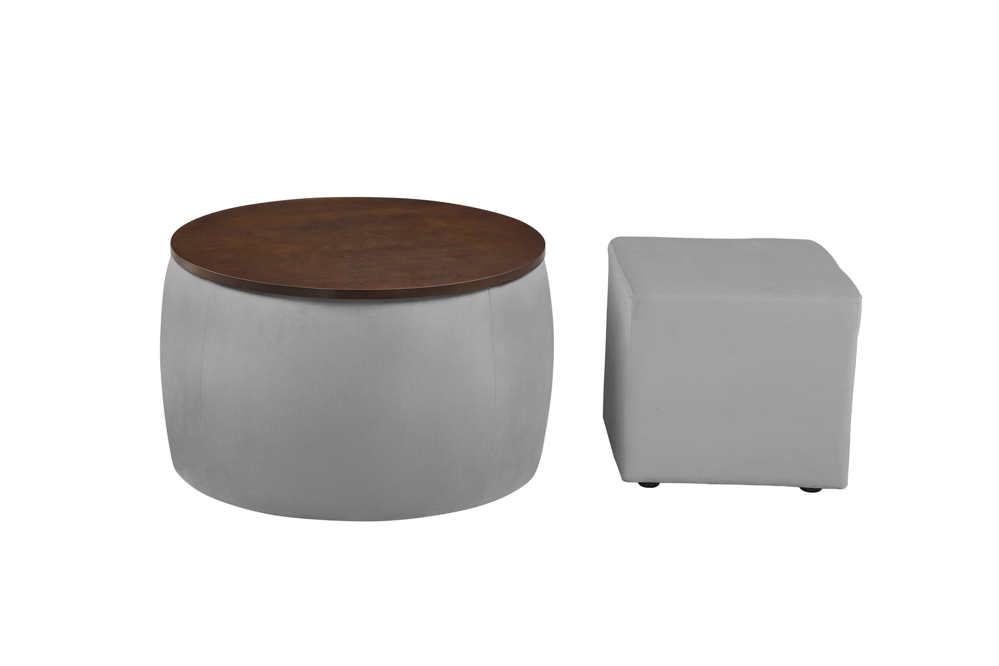 Video Round Ottoman Set with Storage, 2 in 1 gray-velvet