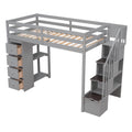 Twin size Loft Bed with Storage Drawers and Stairs gray-solid wood