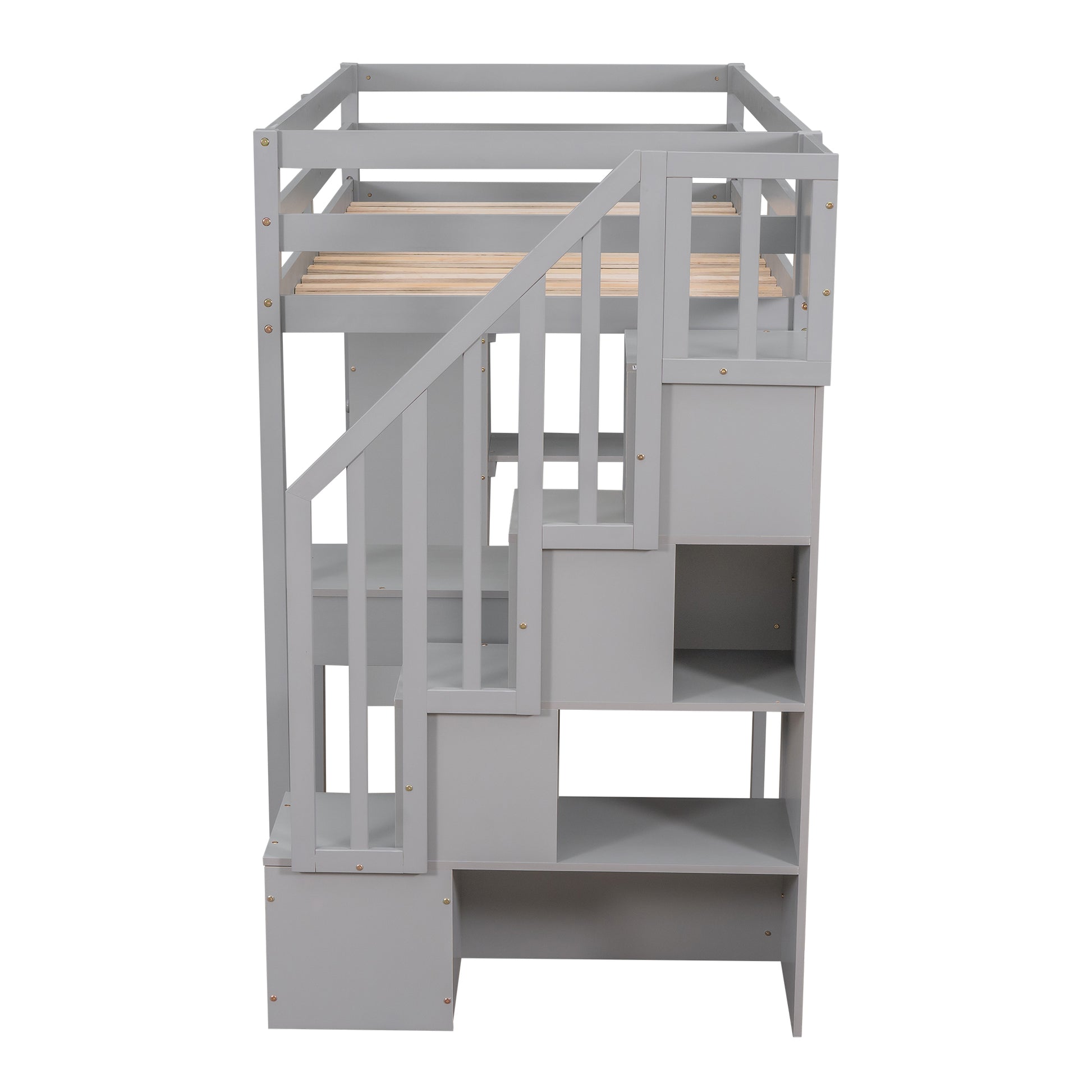 Twin size Loft Bed with Storage Drawers ,Desk and gray-solid wood