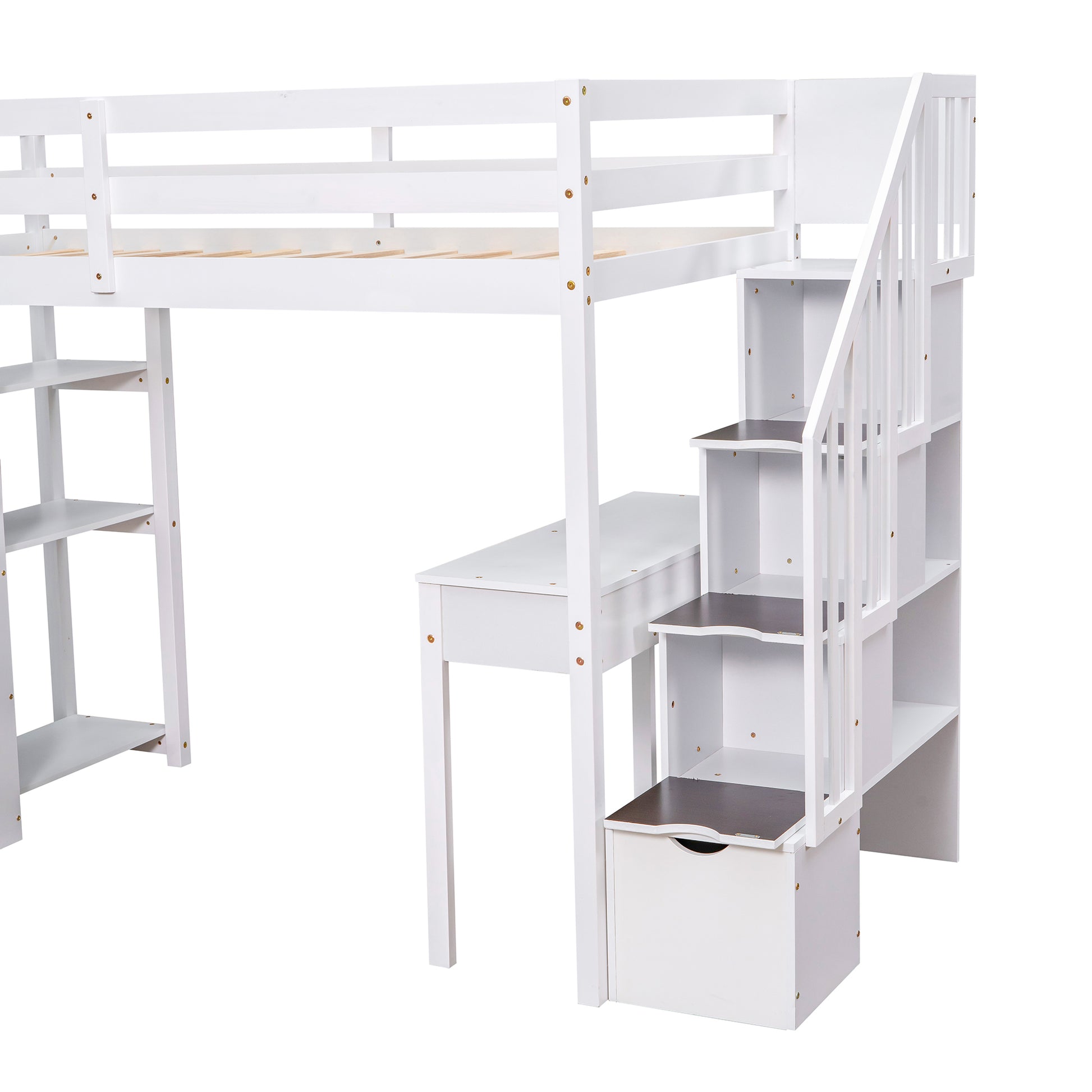 Twin size Loft Bed with Storage Drawers ,Desk and white-solid wood