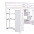 Twin size Loft Bed with Storage Drawers and Stairs white-solid wood