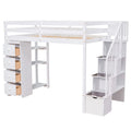 Twin size Loft Bed with Storage Drawers and Stairs white-solid wood