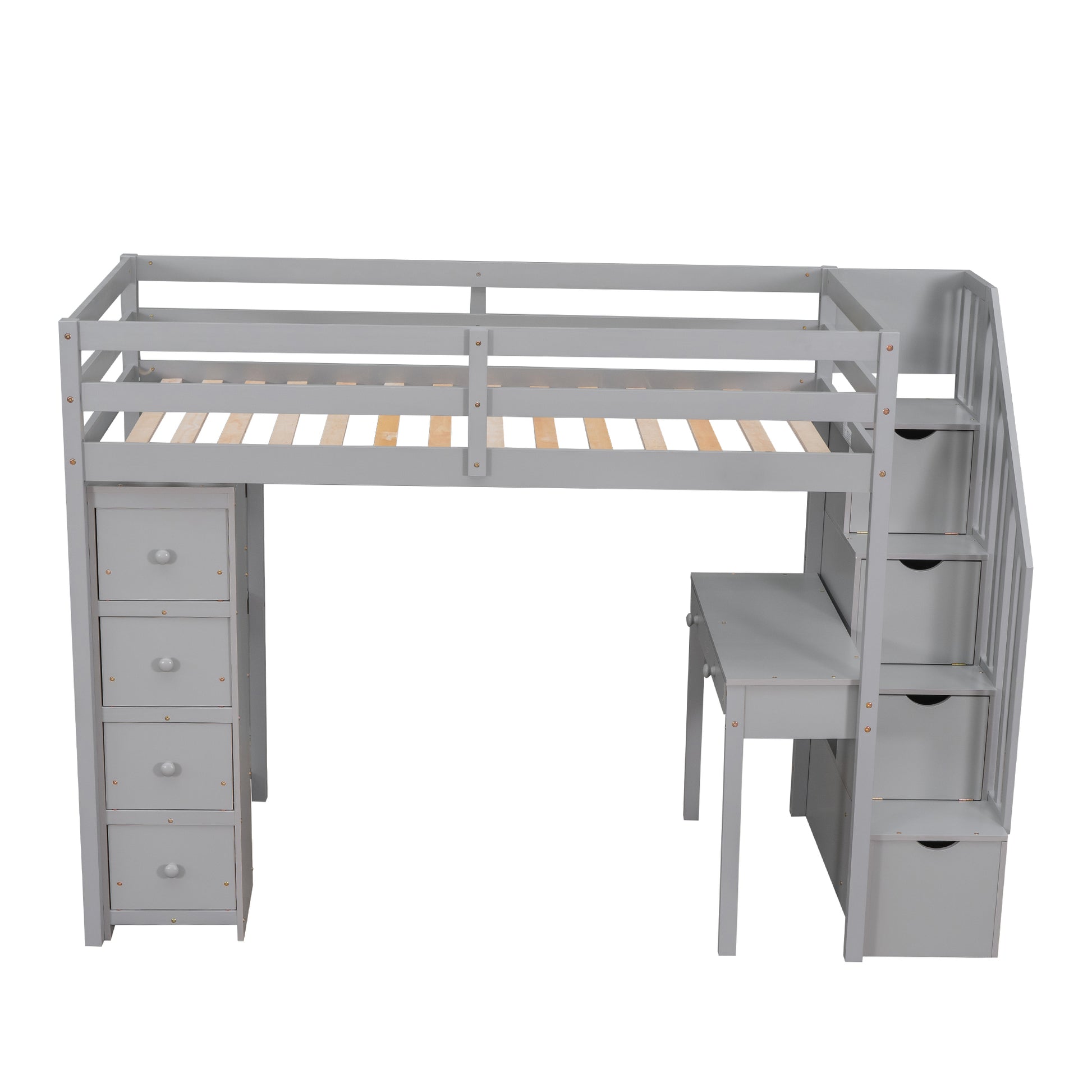 Twin size Loft Bed with Storage Drawers ,Desk and gray-solid wood