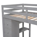 Twin size Loft Bed with Storage Drawers ,Desk and gray-solid wood