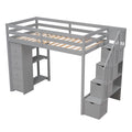 Twin size Loft Bed with Storage Drawers and Stairs gray-solid wood