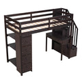 Twin size Loft Bed with Storage Drawers ,Desk and espresso-solid wood