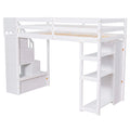 Twin size Loft Bed with Storage Drawers and Stairs white-solid wood