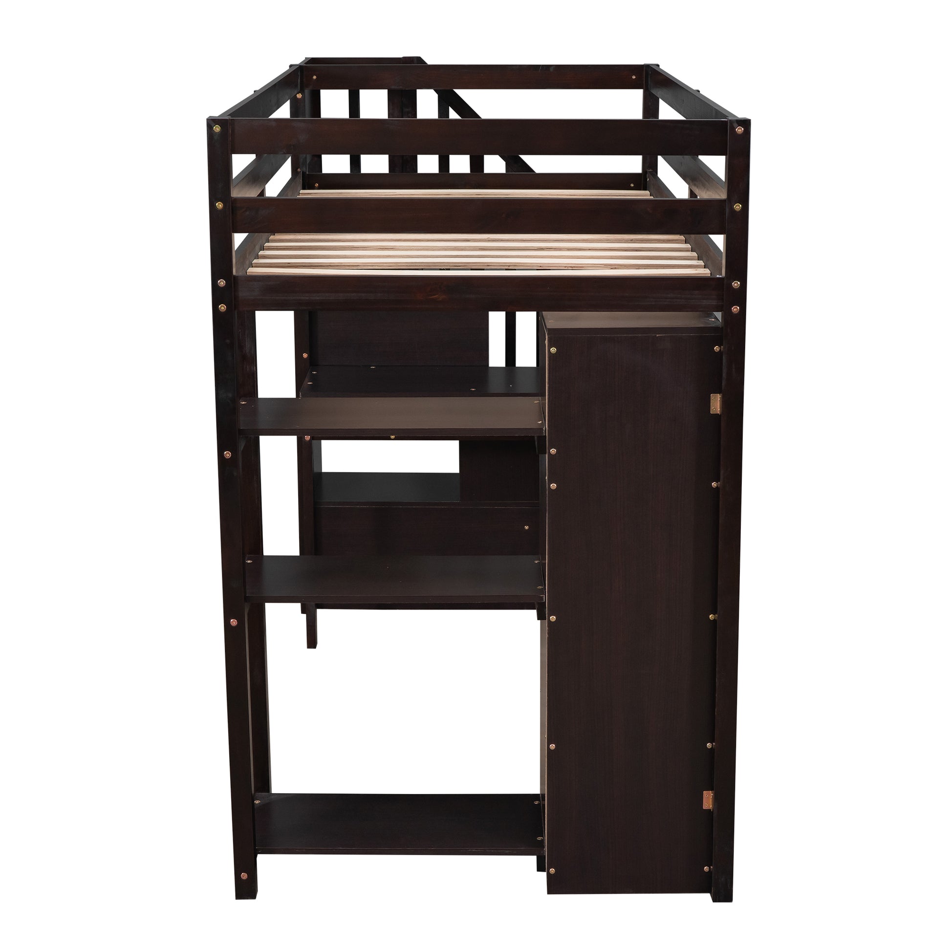 Twin size Loft Bed with Storage Drawers ,Desk and espresso-solid wood