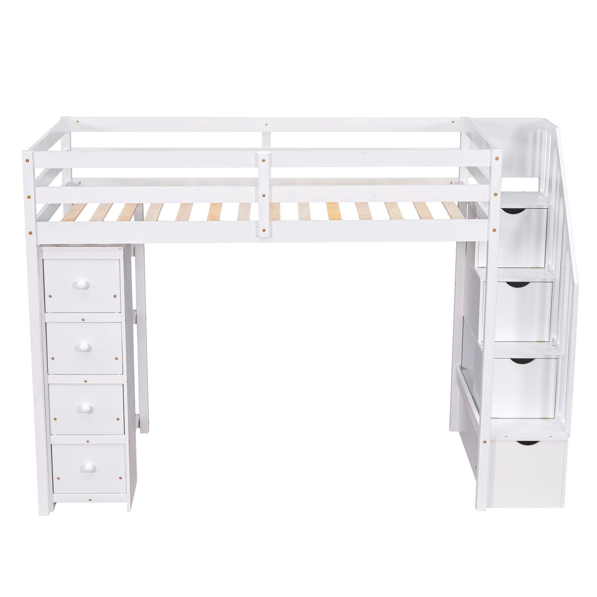 Twin size Loft Bed with Storage Drawers and Stairs white-solid wood